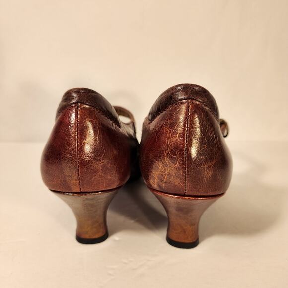 KENZIE Rust Red Copper Leather Metallic Mary Jane Heel Grannycore Women 7M FLAW - Picture 7 of 12